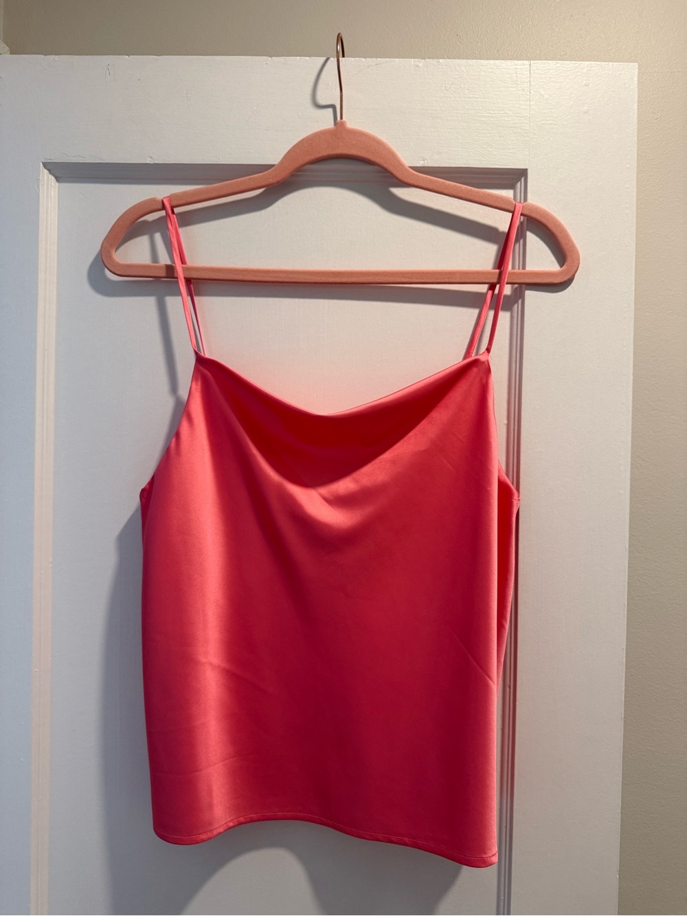 Le Soir Coral Pink Satin Cowl Neck Cami